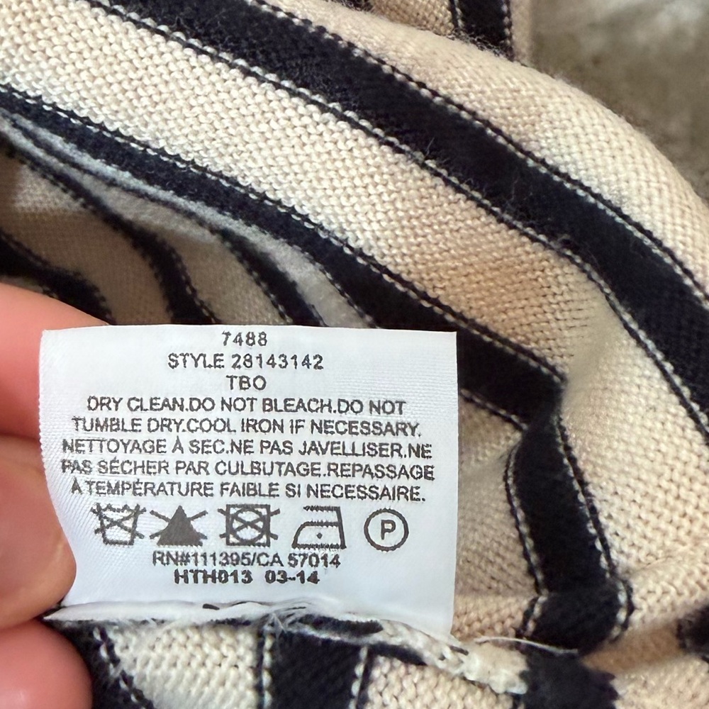 Tory Burch Merino Wool Cream and Navy Striped V-Neck Sweater - Picture 5 of 6